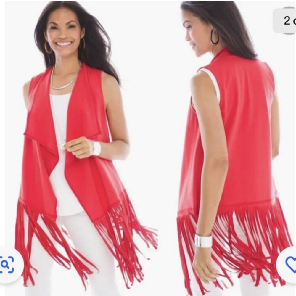 Chico's red fringe jacket Large